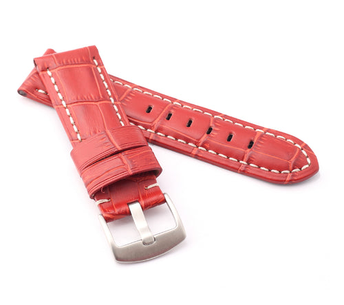 Firenze Alligator embossed Leather Watch Strap for Tang - RED / WHITE