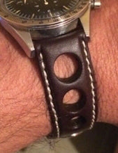 Load image into Gallery viewer, Hirsch RALLY vintage F1 Racing style Leather Watch Strap in BROWN 18MM - Pewter & Black