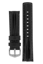 Load image into Gallery viewer, Hirsch PROFESSIONAL Embossed Leather DOUBLE RIDGE Chronograph Watch Strap BLACK - Pewter & Black