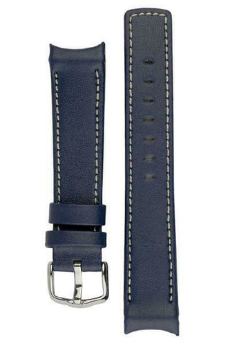 Hirsch MEDICI HEAVY CALF Curved Ended Watch Strap BLUE & WHITE  18mm - Pewter & Black