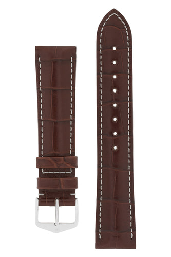 Hirsch Connoisseur Genuine Alligator Watch Strap in Brown (with Polished Silver Steel H-Tradition Buckle)