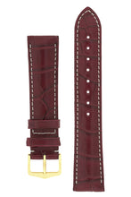 Load image into Gallery viewer, Hirsch Connoisseur Genuine Alligator Watch Strap in Burgundy (with Polished Gold Steel H-Tradition Buckle)