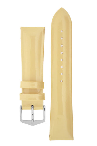 Hirsch Diva Glossy Lacquered Ladies Leather Watch Strap in Beige (with Polished Silver Steel H-Standard Buckle)