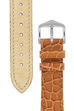 Load image into Gallery viewer, Hirsch Aristocrat Crocodile-Embossed Leather Watch Strap in Gold Brown (Tapers & Buckle)