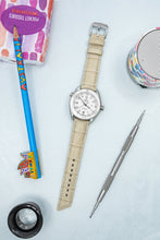 Load image into Gallery viewer, Hirsch PRINCESS Alligator Embossed Leather Watch Strap in BEIGE - Pewter & Black