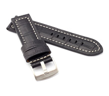 Load image into Gallery viewer, Firenze : Alligator-Embossed Leather Watch Strap BLACK 24 MM - Pewter & Black