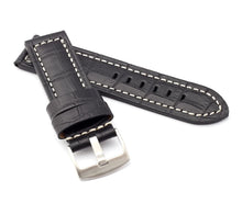 Load image into Gallery viewer, Firenze : Alligator-Embossed Leather Watch Strap BROWN 24 MM - Pewter & Black