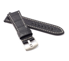 Load image into Gallery viewer, Marino : Alligator-Embossed Saddle Leather Watch Strap BLACK 24mm, 26mm