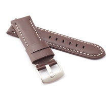 Load image into Gallery viewer, Classic : Padded Calf Leather Watch Strap DARK BROWN 24 mm - Pewter & Black
