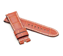 Load image into Gallery viewer, Marino Deployment Alligator-Embossed Saddle Leather Watch Strap GOLD BROWN