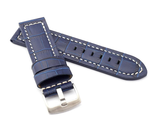 Firenze : Alligator-Embossed Leather Watch Strap BLUE 24 MM