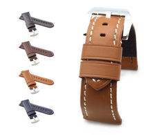 Load image into Gallery viewer, Classic : padded Calf Leather Watch Strap Band 26 mm  BLACK - Pewter & Black