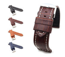 Load image into Gallery viewer, Firenze : Alligator-Embossed Leather Watch Strap BLUE 24 MM