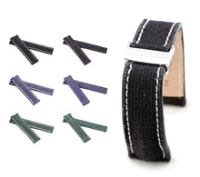 Load image into Gallery viewer, Marino Deployment : Canvas & Leather Breitling Watch Strap BLUE