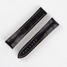 Load image into Gallery viewer, Marino Deployment : Alligator-Embossed Leather Watch Strap BLACK / ORANGE 20 22 - Pewter &amp; Black