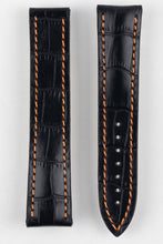 Load image into Gallery viewer, Marino Deployment : Alligator-Embossed Leather Watch Strap BLACK / ORANGE 20 22 - Pewter &amp; Black