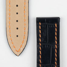 Load image into Gallery viewer, Marino Deployment : Alligator-Embossed Leather Watch Strap BLACK / ORANGE 20 22 - Pewter &amp; Black