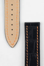 Load image into Gallery viewer, Marino Deployment : Alligator-Embossed Leather Watch Strap BLACK / ORANGE 20 22 - Pewter &amp; Black