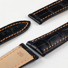 Load image into Gallery viewer, Marino Deployment : Alligator-Embossed Leather Watch Strap BLACK / ORANGE 20 22 - Pewter &amp; Black