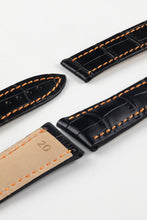 Load image into Gallery viewer, Marino Deployment : Alligator-Embossed Leather Watch Strap BLACK / ORANGE 20 22 - Pewter &amp; Black
