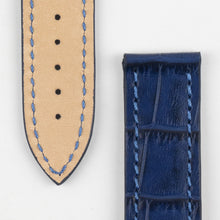 Load image into Gallery viewer, Marino : Alligator Embossed Leather folding clasp Watch Strap BLUE - Pewter &amp; Black