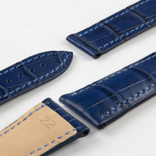 Load image into Gallery viewer, Marino : Alligator Embossed Leather folding clasp Watch Strap BLUE - Pewter &amp; Black