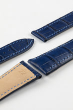 Load image into Gallery viewer, Marino : Alligator Embossed Leather folding clasp Watch Strap BLUE - Pewter &amp; Black
