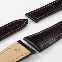 Load image into Gallery viewer, Marino Deployment : Alligator-Embossed Leather Watch Strap BROWN 20mm 22mm - Pewter &amp; Black