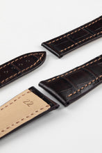 Load image into Gallery viewer, Marino Deployment : Alligator-Embossed Leather Watch Strap BROWN 20mm 22mm - Pewter &amp; Black