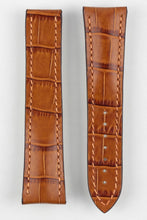 Load image into Gallery viewer, Marino Deployment : Alligator-Embossed Leather Watch Strap GOLD BROWN 20mm 22mm - Pewter &amp; Black