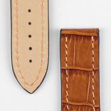 Load image into Gallery viewer, Marino Deployment : Alligator-Embossed Leather Watch Strap GOLD BROWN 20mm 22mm - Pewter &amp; Black