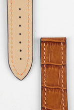 Load image into Gallery viewer, Marino Deployment : Alligator-Embossed Leather Watch Strap GOLD BROWN 20mm 22mm - Pewter &amp; Black