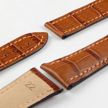 Load image into Gallery viewer, Marino Deployment : Alligator-Embossed Leather Watch Strap GOLD BROWN 20mm 22mm - Pewter &amp; Black