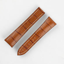 Load image into Gallery viewer, Marino Deployment Alligator-Embossed Leather Watch Strap GOLD BROWN WHITE - Pewter &amp; Black