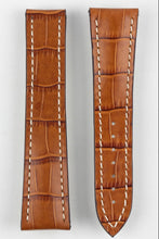 Load image into Gallery viewer, Marino Deployment Alligator-Embossed Leather Watch Strap GOLD BROWN WHITE - Pewter &amp; Black