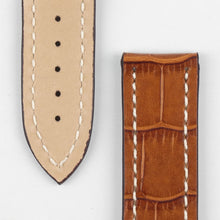 Load image into Gallery viewer, Marino Deployment Alligator-Embossed Leather Watch Strap GOLD BROWN WHITE - Pewter &amp; Black
