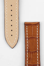 Load image into Gallery viewer, Marino Deployment Alligator-Embossed Leather Watch Strap GOLD BROWN WHITE - Pewter &amp; Black