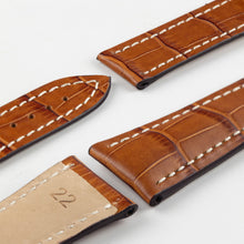 Load image into Gallery viewer, Marino Deployment Alligator-Embossed Leather Watch Strap GOLD BROWN WHITE - Pewter &amp; Black