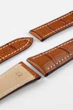 Load image into Gallery viewer, Marino Deployment Alligator-Embossed Leather Watch Strap GOLD BROWN WHITE - Pewter &amp; Black