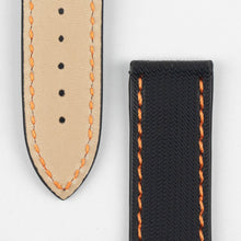 Load image into Gallery viewer, Marino Deployment : Omega Nytech Leather Watch Strap BLACK / ORANGE 20mm &amp; 22mm - Pewter &amp; Black