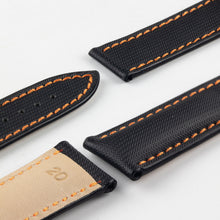 Load image into Gallery viewer, Marino Deployment : Omega Nytech Leather Watch Strap BLACK / ORANGE 20mm &amp; 22mm - Pewter &amp; Black