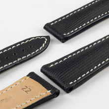 Load image into Gallery viewer, Marino Deployment : Omega Nytech Leather Watch Strap BLACK / WHITE  20mm &amp; 22mm - Pewter &amp; Black