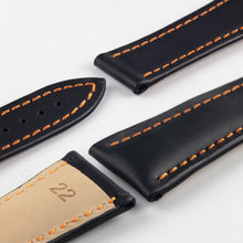 Load image into Gallery viewer, Marino Deployment : Saddle Leather Watch Strap BLACK / ORANGE 20mm 22mm - Pewter &amp; Black
