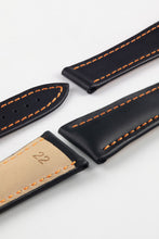 Load image into Gallery viewer, Marino Deployment : Saddle Leather Watch Strap BLACK / ORANGE 20mm 22mm - Pewter &amp; Black