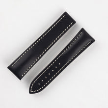 Load image into Gallery viewer, Marino Deployment : Saddle Leather Watch Strap BLACK / WHITE 20mm 22mm - Pewter &amp; Black