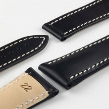 Load image into Gallery viewer, Marino Deployment : Saddle Leather Watch Strap BLACK / WHITE 20mm 22mm - Pewter &amp; Black
