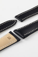 Load image into Gallery viewer, Marino Deployment : Saddle Leather Watch Strap BLACK / WHITE 20mm 22mm - Pewter &amp; Black