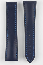 Load image into Gallery viewer, Two blue leather Omega style watch straps on a white background