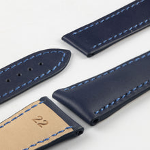 Load image into Gallery viewer, Marino Deployment : Saddle Leather Watch Strap BLUE 22mm - Pewter &amp; Black