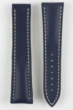 Load image into Gallery viewer, Two navy blue Omega style leather straps with white stitching on a light gray background
